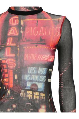 Top a maniche lunghe in tulle rosso e nero con stampa pigalle. JEAN PAUL GAULTIER | 24/30-F-TO206T55200301550